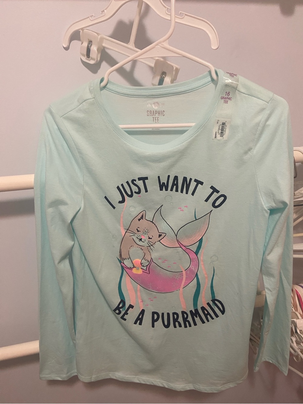 SO Girls Long Sleeve Graphic Tee "I Just Want to Be a Purrmaid"